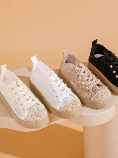 Royalfashion Damen Sneakers aus Spitze mit Pailletten Nille