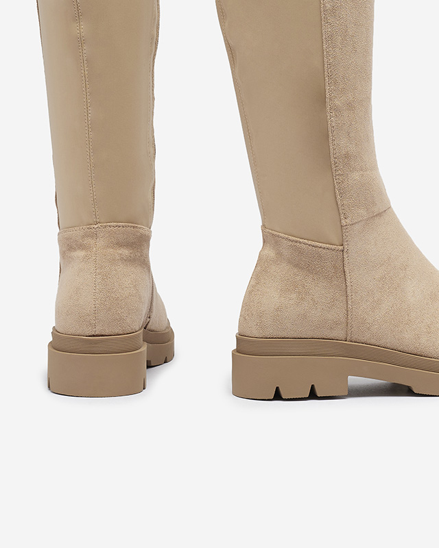 Hellbraune kniehohe Damenstiefel aus Ökowildleder Vexis - Footwear