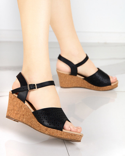 OUTLET Schwarze Damensandalen mit Keilabsatz Fugat - Schuhe