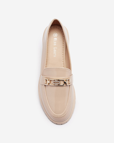 Lackierte Damenmokassins mit Ornament in Beige Horiff- Footwear