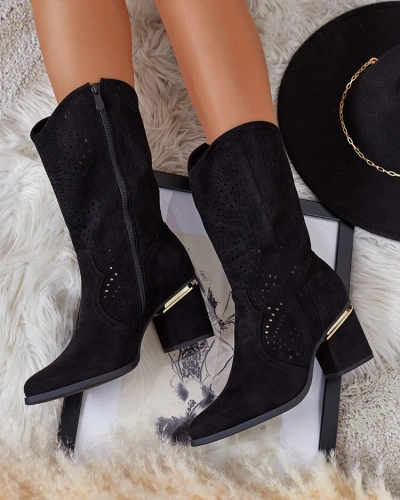 Royalfashion Durchbrochene niedrige Stiletto-Stiefel Hewir