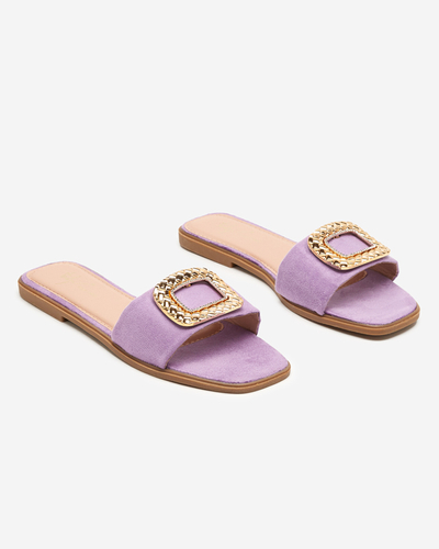 OUTLET Violette Öko-Wildleder-Hausschuhe für Damen mit goldener Schnalle Lozi. Schuhwerk