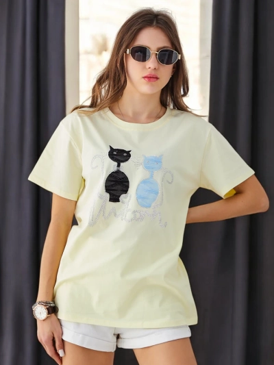 Royalfashion Damen Baumwoll-T-Shirt mit Katzen
