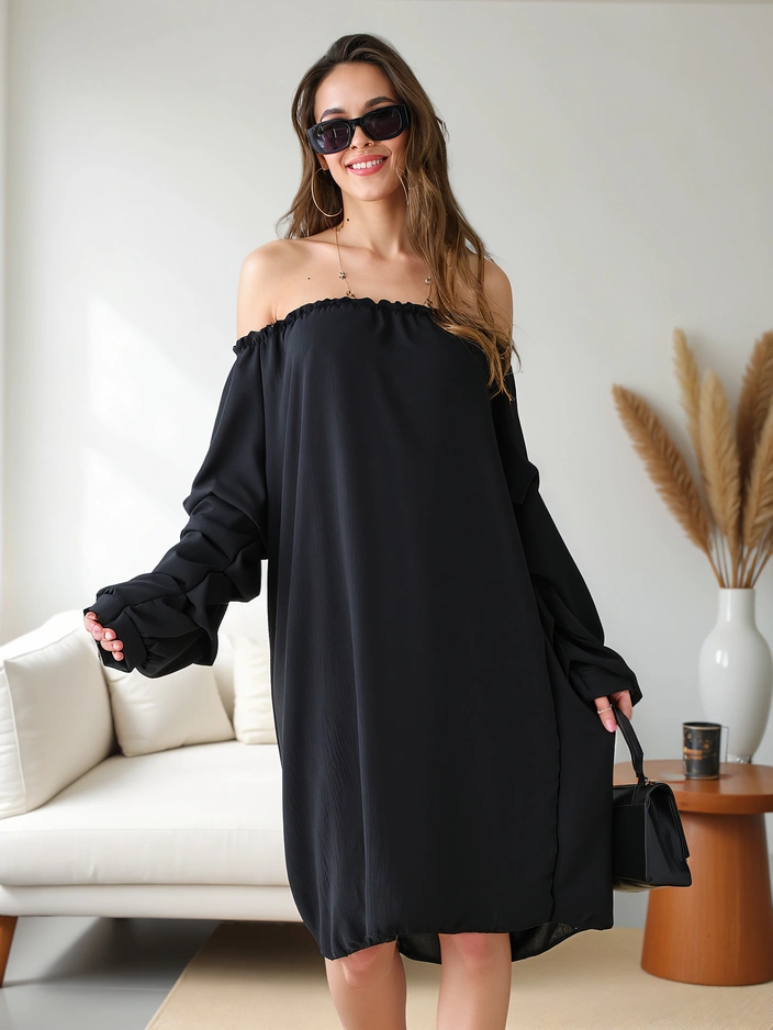 Royalfashion Glattes Damenkleid im spanischen Stil mit Rüschen