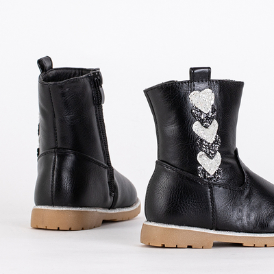 Schwarze Mädchenstiefel mit dekorativem Obermaterial Nokimi-Shoes