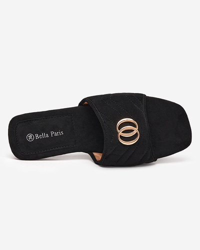 Чорні жіночі тапочки з еко-замші з золотим орнаментом Fanico - Взуття