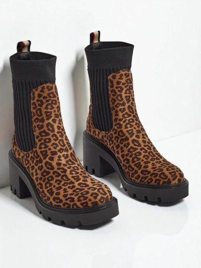 Gemusterte Damen Stiefeletten mit Blockabsatz aus Öko-Wildleder Anthere