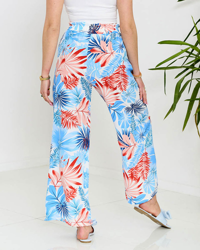 Blaue Damen-Palazzohose mit Blumenmuster - Kleidung