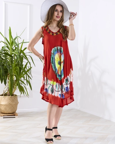 Rote Damen-Bettdecke mit bunten Blumen - Kleidung