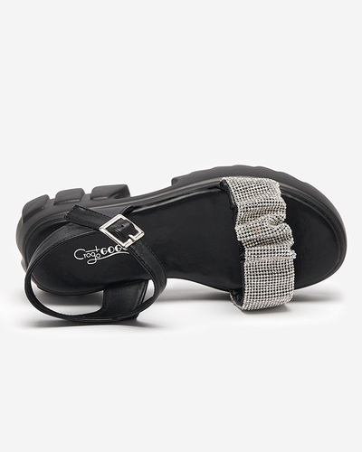 Schwarze Damensandalen mit Zirkonias Pokio- Footwear