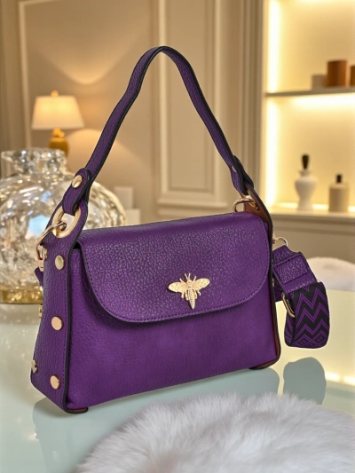 Damen Handtasche Hera Viola Öko-Leder lila mit Bienendekor