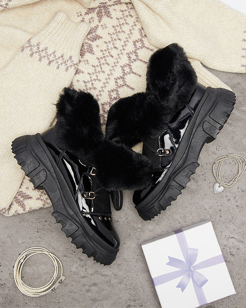 Чорні жіночі снігоступи на шнурівці Fentes- Взуття