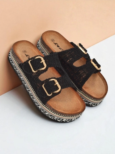 Royalfashion Damen-Plateausandalen mit Schnallen CorkStyle