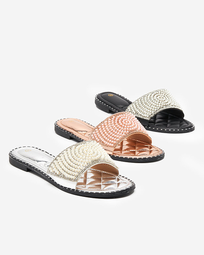 OUTLET Damenpantoffeln in Rosa und Gold mit Ahaio-Verzierungen - Schuhe