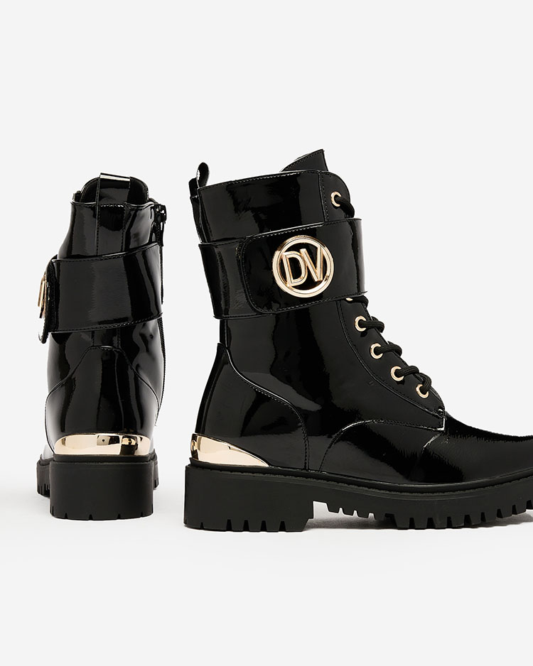 Royalfashion Damen Lackstiefel in schwarz Simbeba