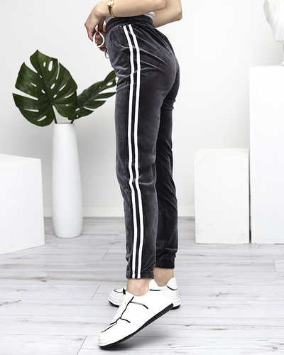 Dunkelgraue Velours-Trainingsanzüge mit Streifen für Damen - Kleidung