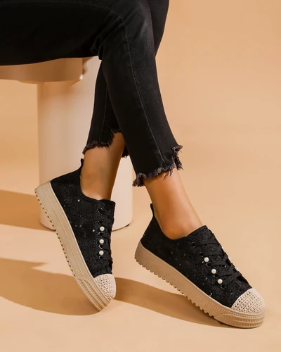 Royalfashion Damen Sneakers aus Spitze mit Pailletten Nille