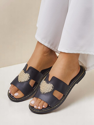 Royalfashion Damenflip-flops mit Herz Gold Herz