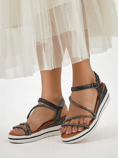 Royalfashion Damensandalen mit Keilabsatz und Strass Ballosa