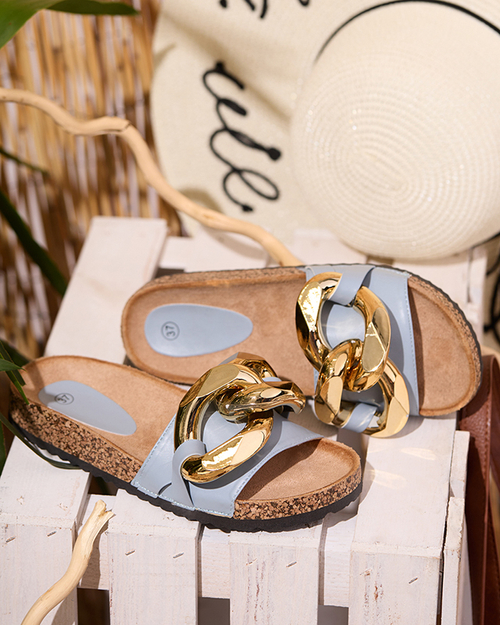 Жіночі блакитні тапочки з декором Sofig-Footwear