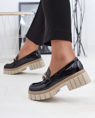 OUTLET Royalfashion Damen lackierte Mokassins in schwarz Aquan