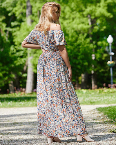 Blau gemustertes Maxikleid für Damen Bekleidung