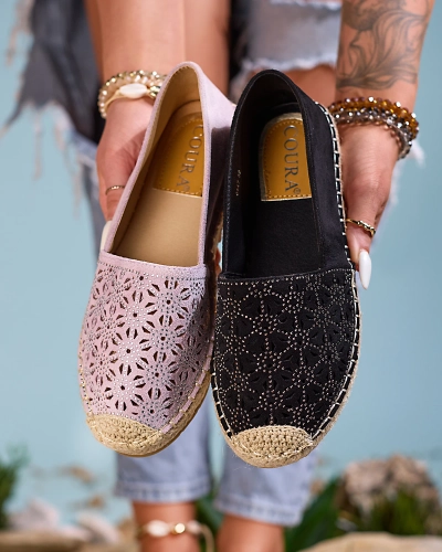 Royalfashion Schwarze Damen-Espadrilles mit Zirkonen Cyrilla