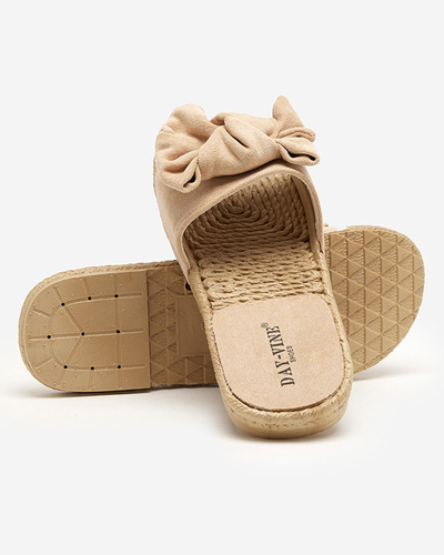 OUTLET Beige Damenhausschuhe mit Terina-Schleife - Schuhe