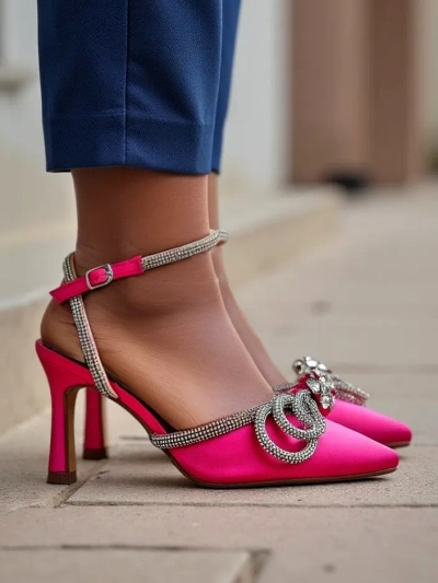 Royalfashion Damen High Heels mit offenen Fersen und Zirkonia-Riemen Erontes