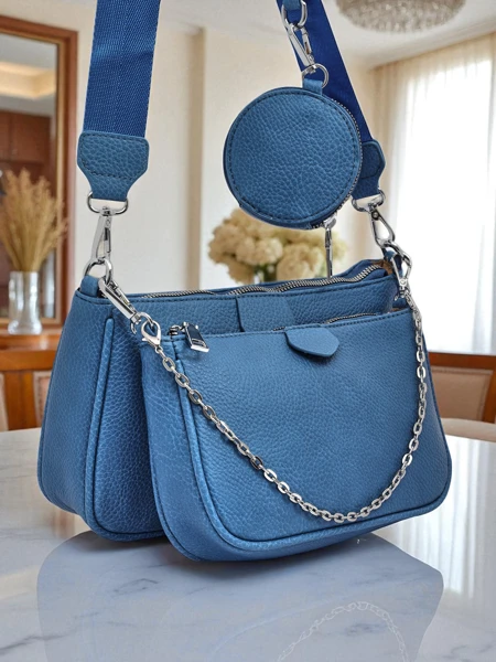 Damen Multifunktionshandtasche Kallisté aus blauem Öko-Leder, 3in1, italienischer Stil