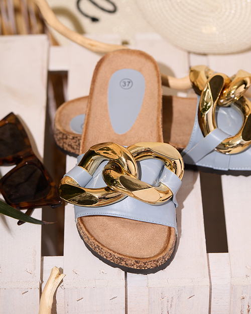 Жіночі блакитні тапочки з декором Sofig-Footwear