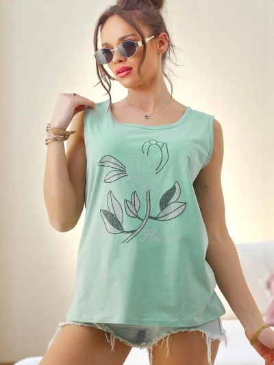 Royalfashion Damen Baumwolltanktop mit Strassblumen