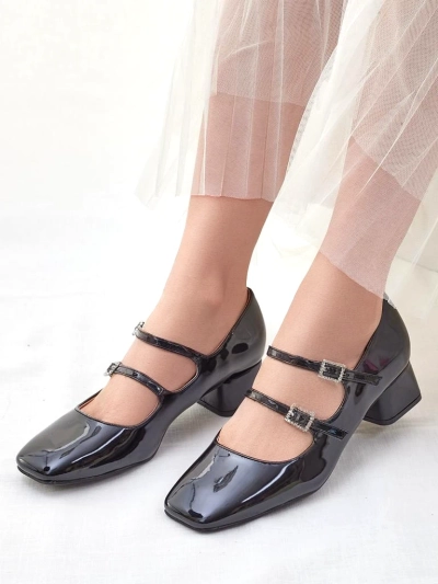 Royalfashion Glänzende Damenschuhe mit Absatz und Riemen Vible