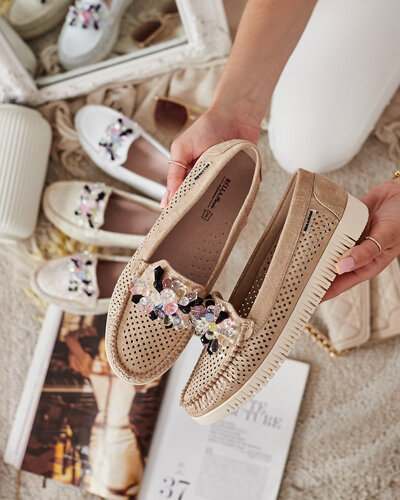 Royalfashion Perlenbesetzte durchbrochene Damenmokassins Nasfali