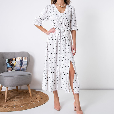 Weißes gepunktetes langes Kleid der Frauen - Kleidung