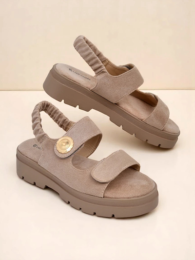 Beige Damen Plateausandalen Royalfashion Callista aus Wildleder