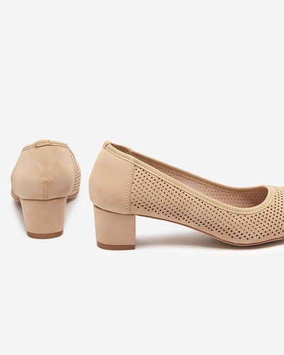 Durchbrochene Damenpumps auf Säule in Beige Pollam - Schuhe