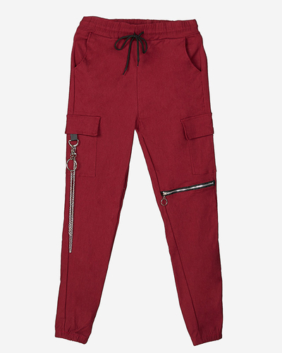 Kastanienbraune Damen-Cargohose mit Kette - Kleidung