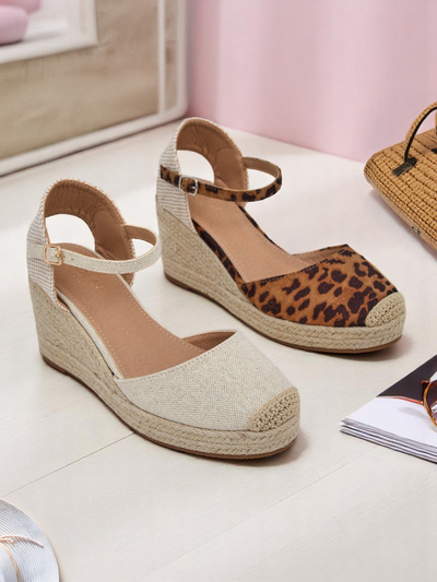 Aurelia Leopard Royalfashion Damen Keilabsätze Öko-Leder Camel