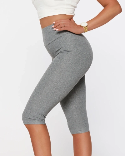 Graue gerippte Damen-Radler-Leggings - Kleidung