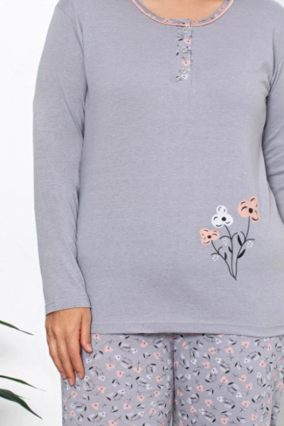 Royalfashion Baumwoll Damen 2-teilige Blumen Schlafanzug XXXL