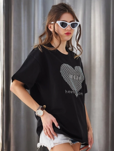 Royalfashion Damen Baumwoll-T-Shirt LOVE mit Strasssteinen