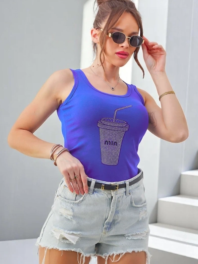 Royalfashion Baumwoll-Damentop mit Strass-Cup