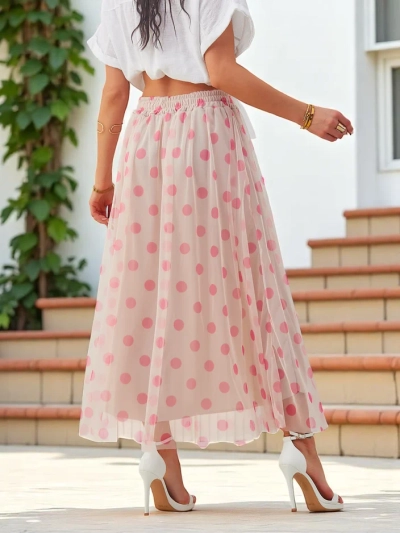 Royalfashion Damen Viskose Midi-Rock mit gepunktetem Tüll