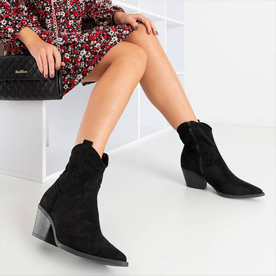 Schwarze durchbrochene Stiefel a'la Cowboystiefel Bakkerom - Schuhe