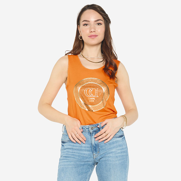 Orange Schulterbluse mit Print und Zirkonia - Bekleidung