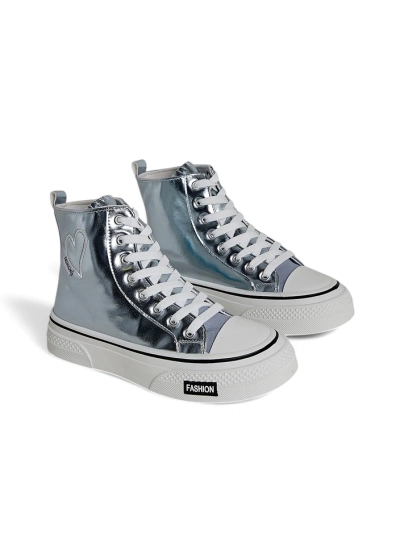 Royalfashion Hohe Damensneaker mit Herz Silber Herzh