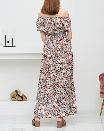 Schwarzes gemustertes Maxikleid für Damen. Kleidung