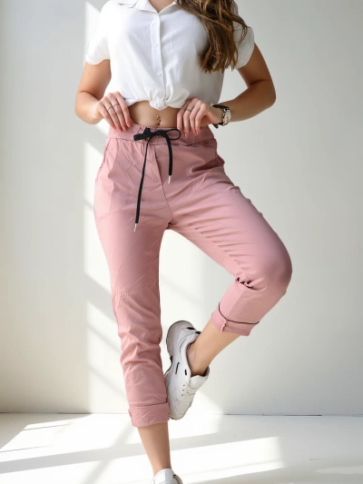 Royalfashion Damen Viskose-Skinny-Hosen mit einem Bindeband in der Taille