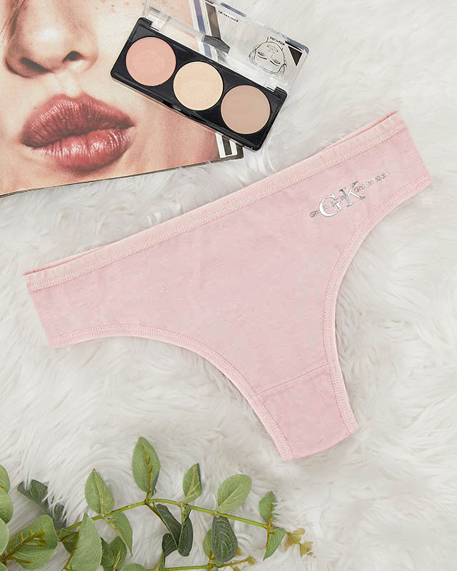 Hellrosa Damen-Stringslip aus Baumwolle mit Aufschrift - Unterwäsche